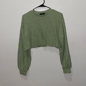 Bershka ribbed cropped sweater in sage green size xs
